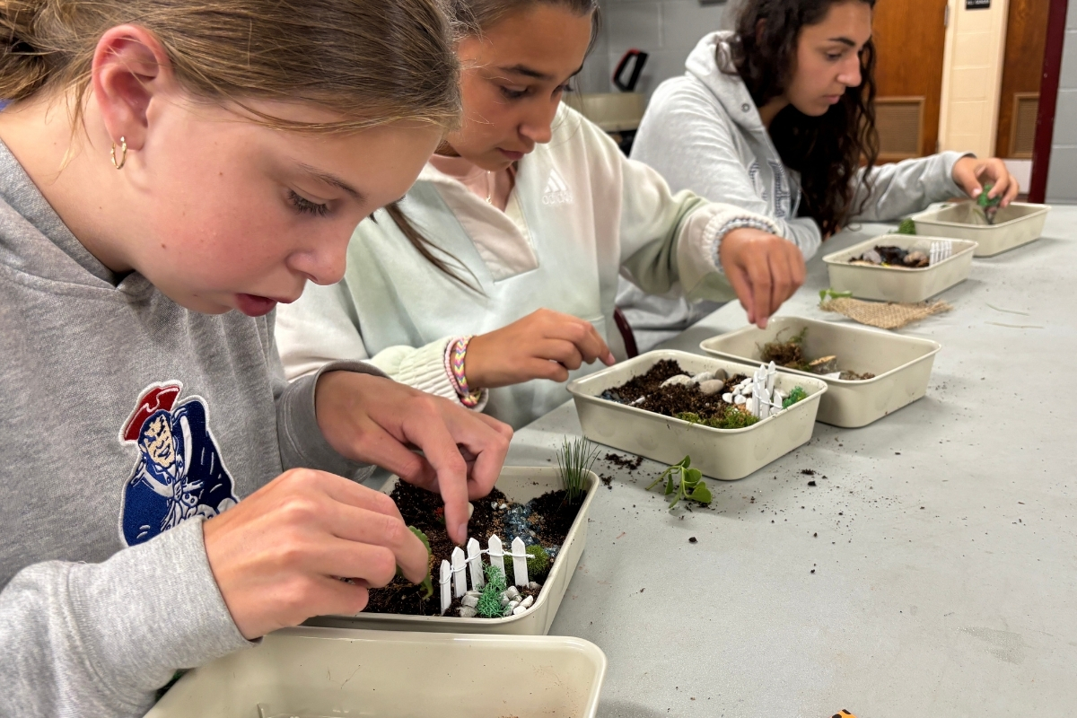 A participant building a miniature landscape during a hands-on program